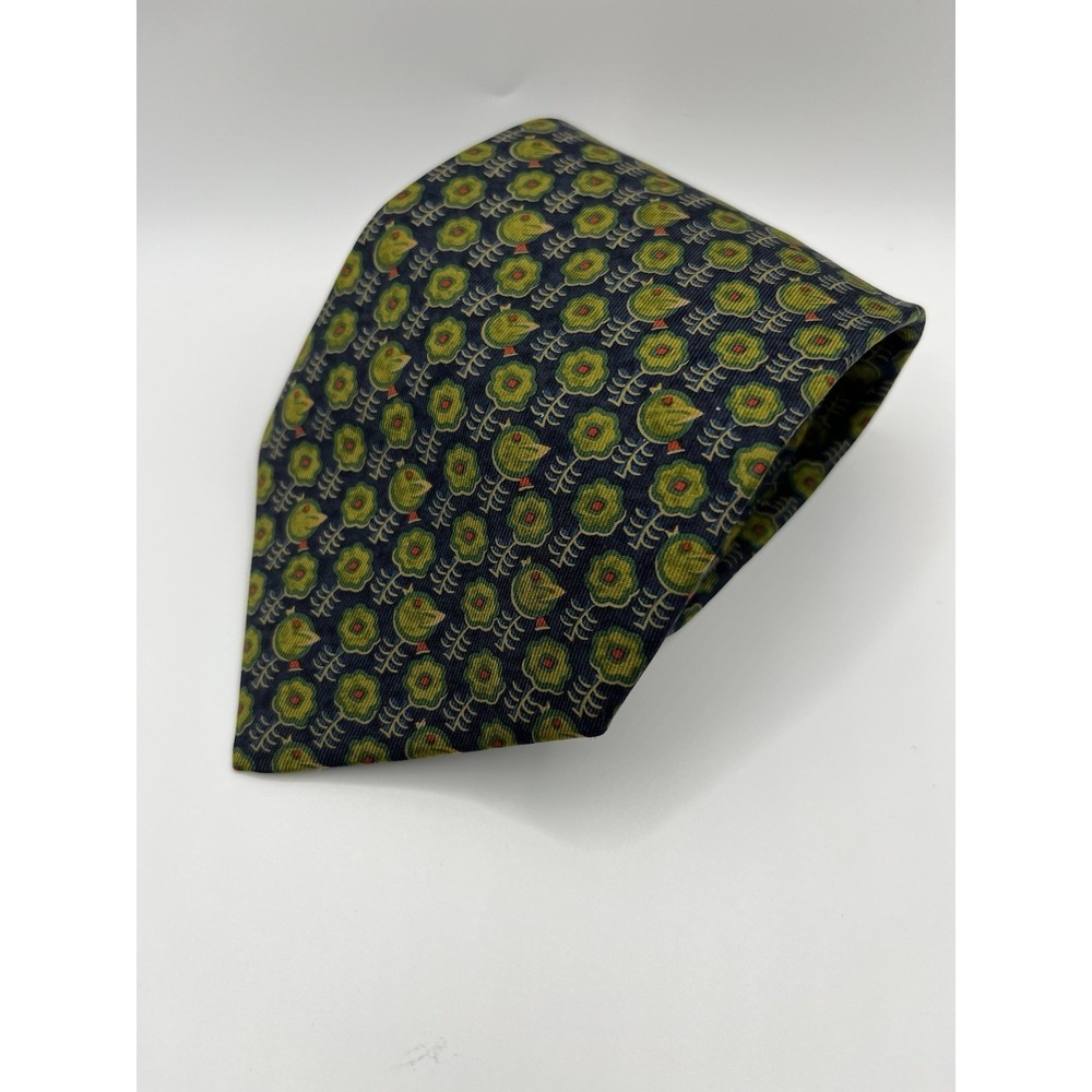 Salvatore Ferragamo Silk Men's Tie Green Navy Floral Print Made in‎ Italy